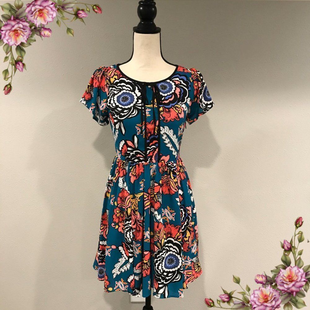 Express Floral Midi Dress - Teal and Coral